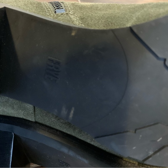 Frye Women’s Danica Lug Lace Up Zip Green Suede Peep Toe Boots Size 10 M - Picture 13 of 15